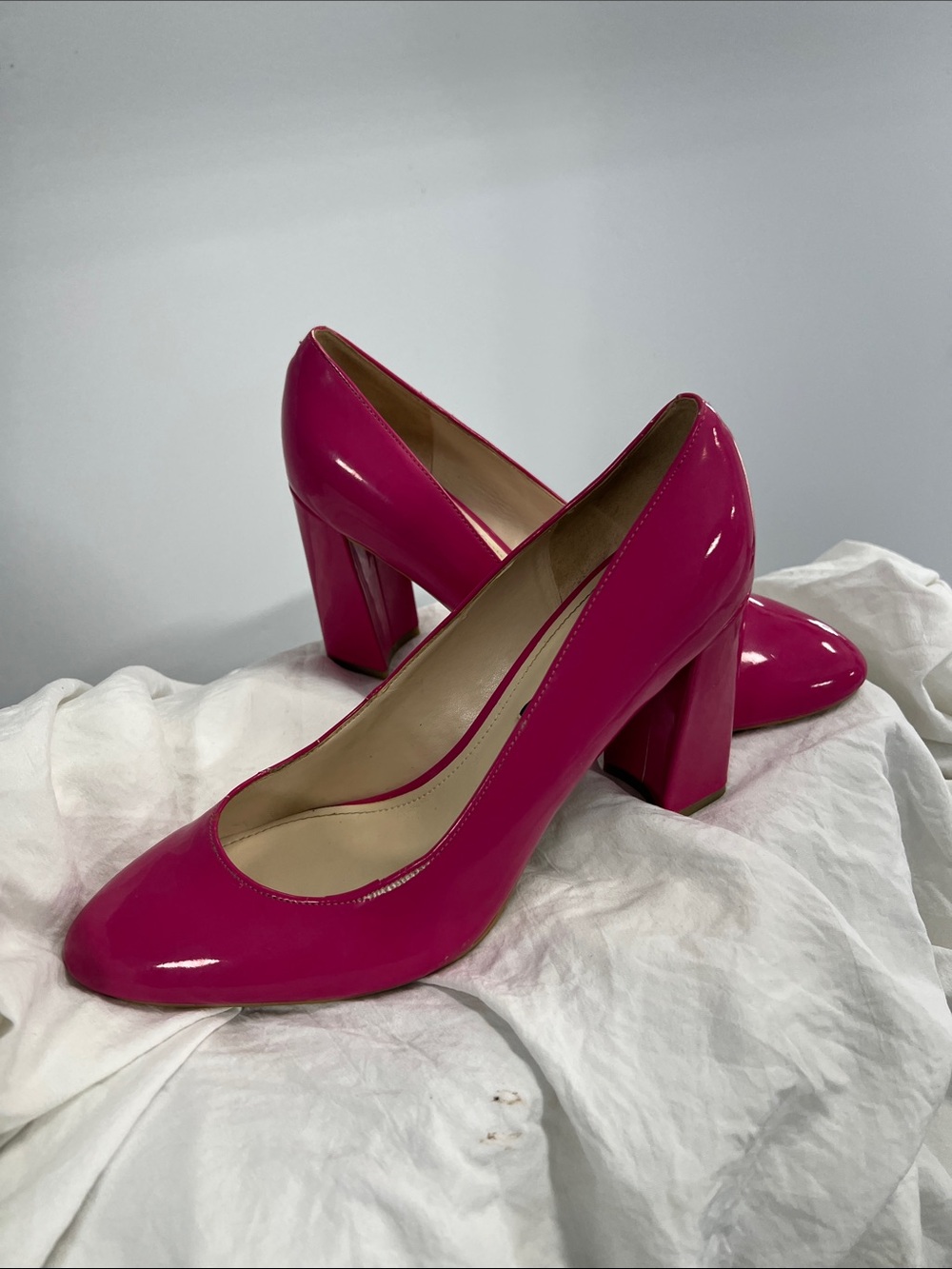 Nine West Fuchsia Patent Block Heel Pumps